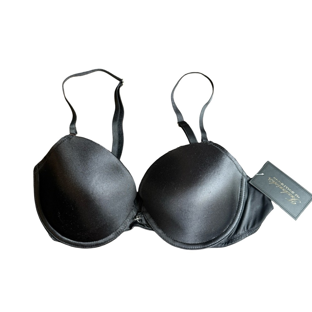 Fredericks of‎ Hollywood EXXTREME Blak  Black Satin Plunge Push Up Bra 36B NWT